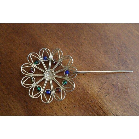 Vintage Gold Tone Ponytail Cage Barette Hair Clip Slide Pin Metal Large 4" Dia. - Picture 4 of 10